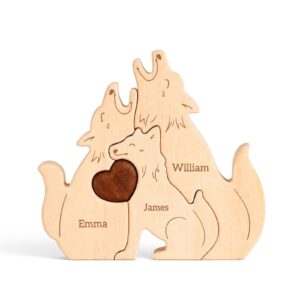 Wooden Wolf Family Name Puzzle