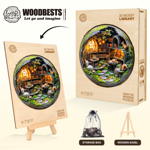 3D Mossy Library Wooden Jigsaw Puzzle - Image 8