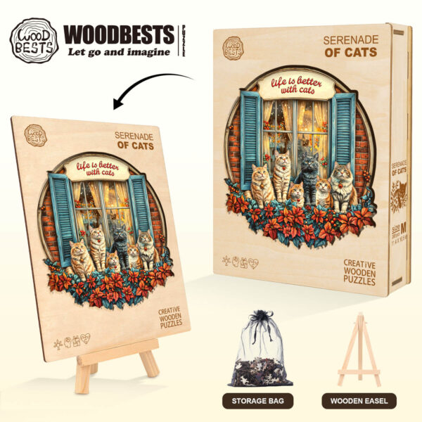 Serenade of Cats Wooden Jigsaw Puzzle - Image 5