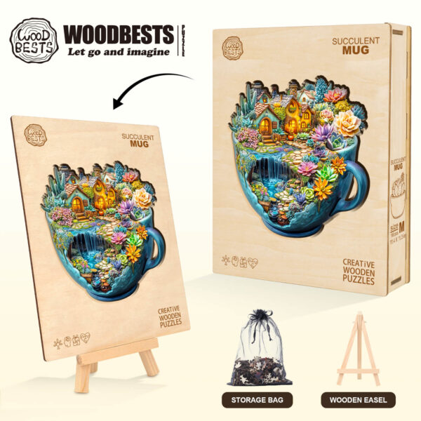 Succulent Mug Wooden Jigsaw Puzzle - Image 5