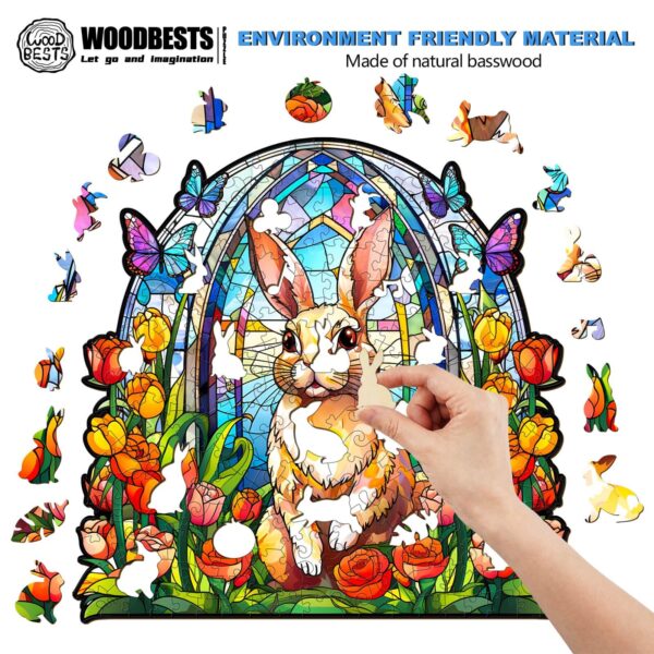 Stained Glass Rabbit Wooden Jigsaw Puzzle - Image 3