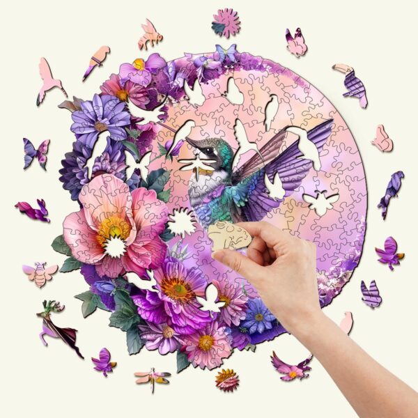 Hummingbird and Moon Wooden Jigsaw Puzzle - Image 2