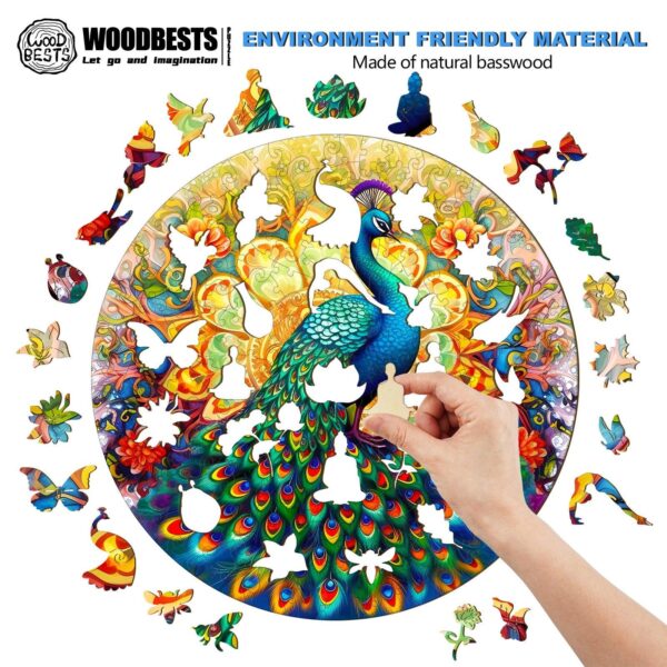 Mandala Peacock Wooden Jigsaw Puzzle - Image 5
