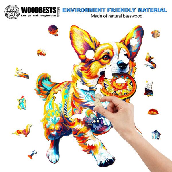 Dog Playing with Toys Wooden Jigsaw Puzzle - Image 3