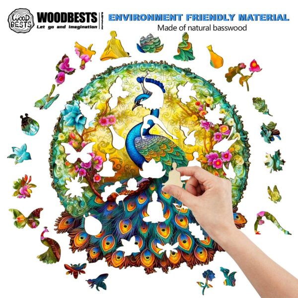 Uncharted Peacock Wooden Jigsaw Puzzle - Image 4