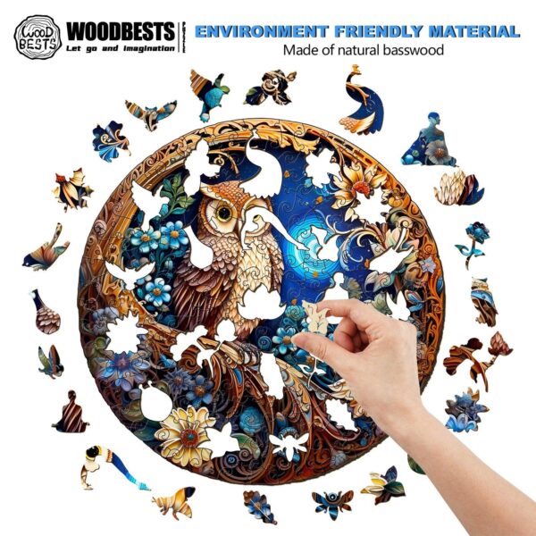Moonlight Owl Wooden Jigsaw Puzzle - Image 3