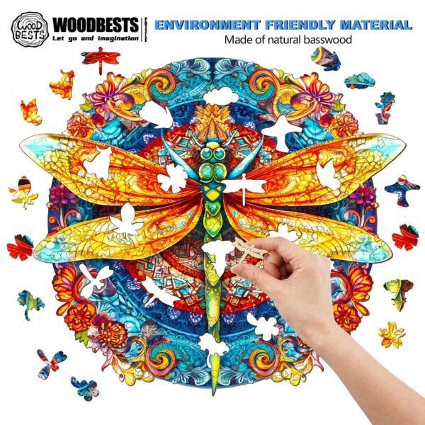 Mandala Dragonfly 1 Wooden Jigsaw Puzzle - Image 4