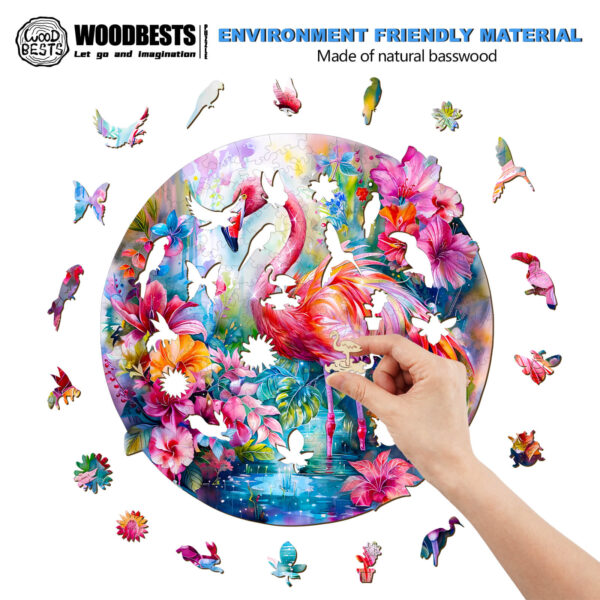 Charming Flamingo Wooden Jigsaw Puzzle - Image 3