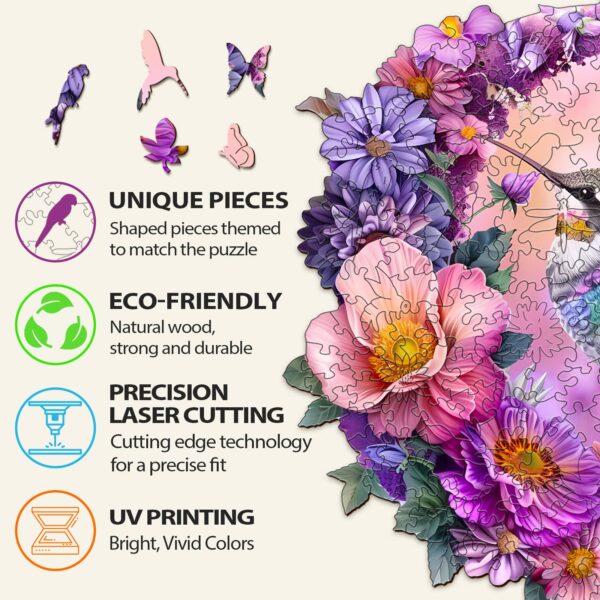 Hummingbird and Moon Wooden Jigsaw Puzzle - Image 5