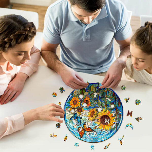 Stained Glass Sunflower Wooden Jigsaw Puzzle - Image 6