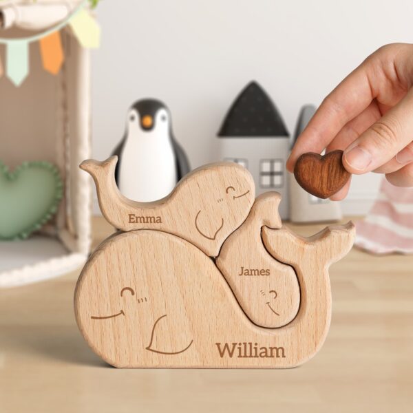 Wooden Whale Family Name Puzzle - Image 4