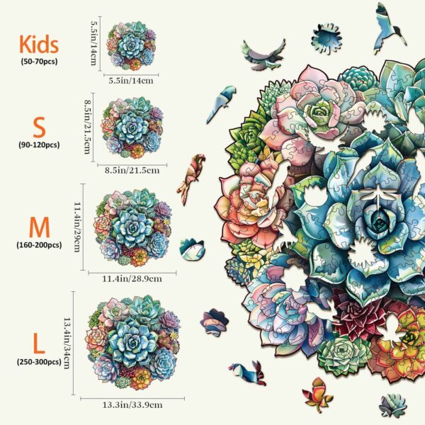 Elegant Succulent Wooden Jigsaw Puzzle - Image 4
