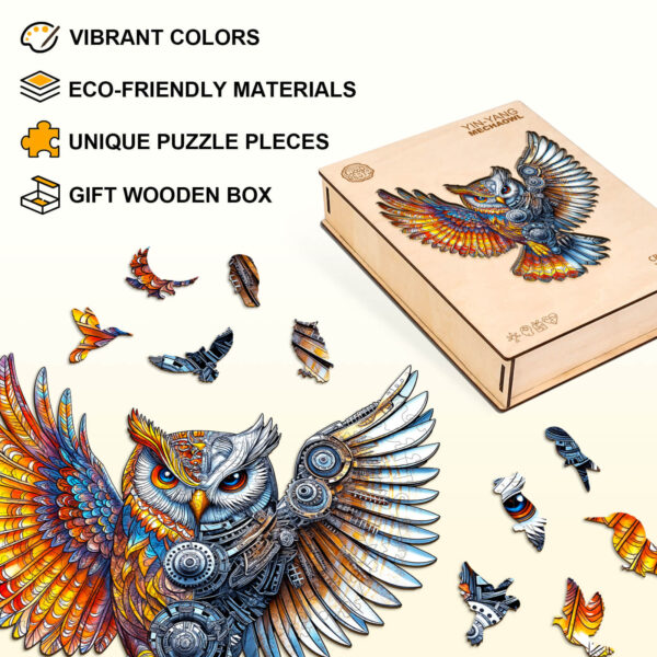 Yin-Yang MechaOwl Wooden Jigsaw Puzzle - Image 3