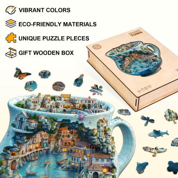 Seaside town Wooden Jigsaw Puzzle - Image 4