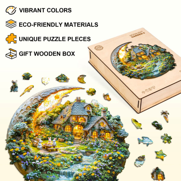 Moonlight Garden-2 Wooden Jigsaw Puzzle - Image 4