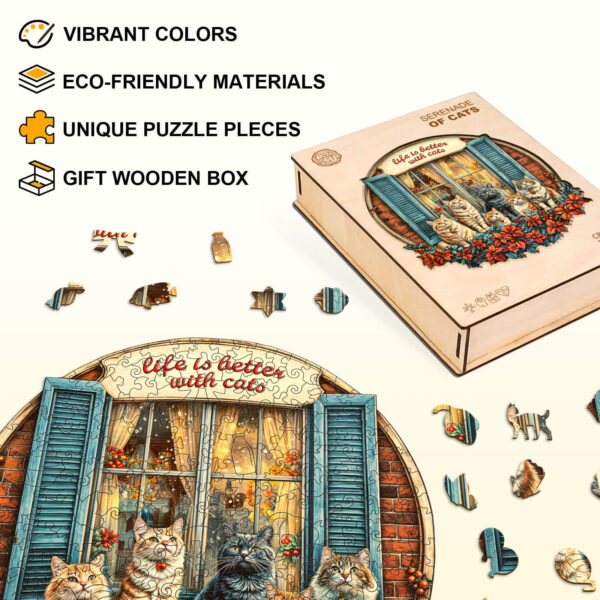 Serenade of Cats Wooden Jigsaw Puzzle - Image 3