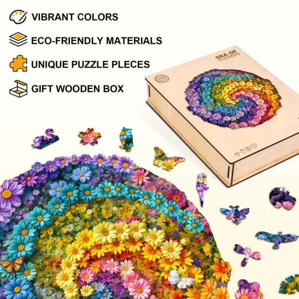 Sea of Flowers Wooden Jigsaw Puzzle - Image 4