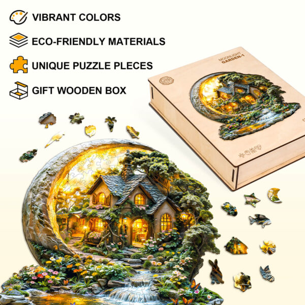 Moonlight Garden-1 Wooden Jigsaw Puzzle - Image 4