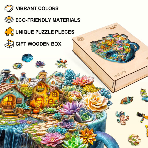 Succulent Mug Wooden Jigsaw Puzzle - Image 4