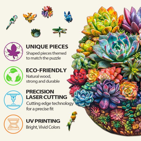 Succulent in pot Wooden Jigsaw Puzzle - Image 6