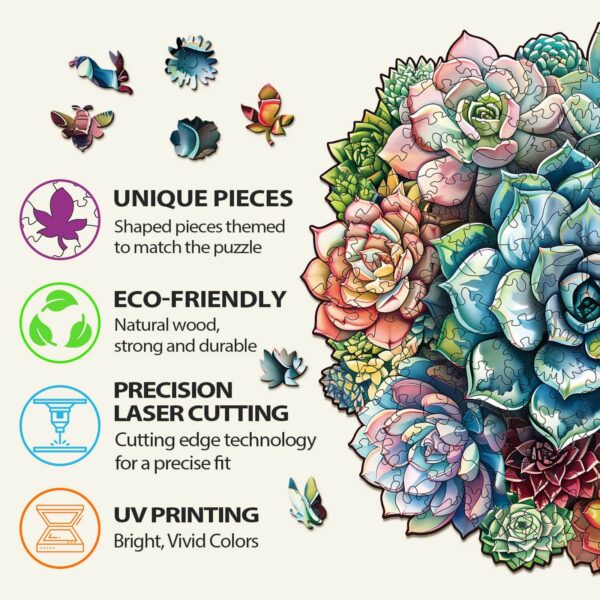 Elegant Succulent Wooden Jigsaw Puzzle - Image 5