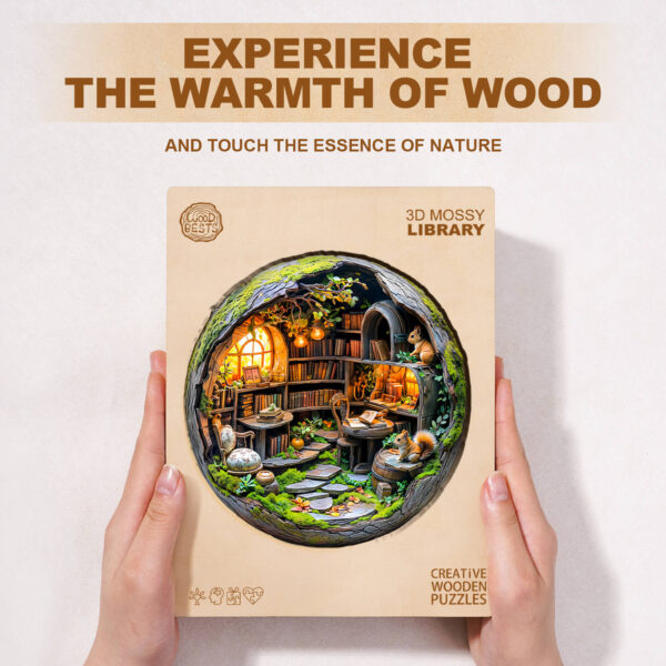 3D Mossy Library Wooden Jigsaw Puzzle - Image 5