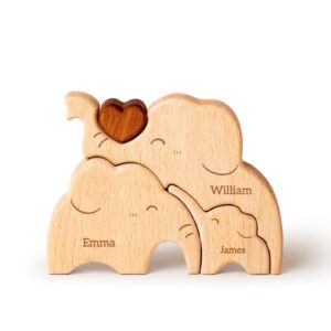 Wooden Elephant Family Name Puzzle