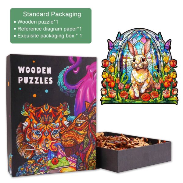 Stained Glass Rabbit Wooden Jigsaw Puzzle - Image 4