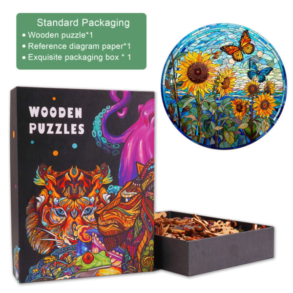 Stained Glass Sunflower Wooden Jigsaw Puzzle - Image 4