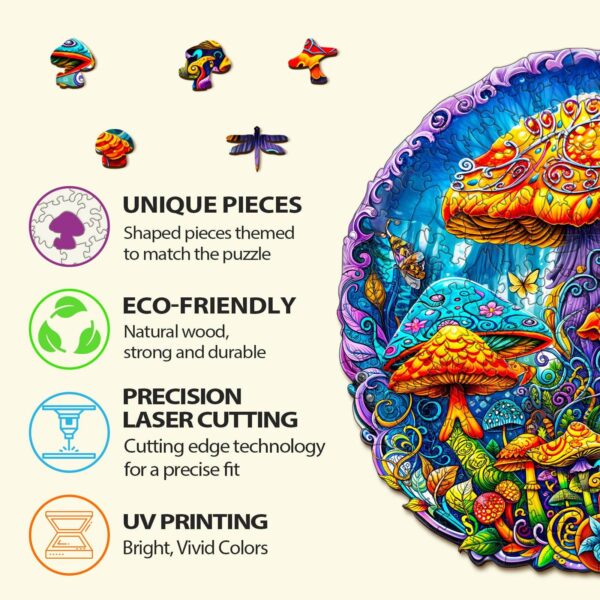 Magical mushrooms Wooden Jigsaw Puzzle - Image 3