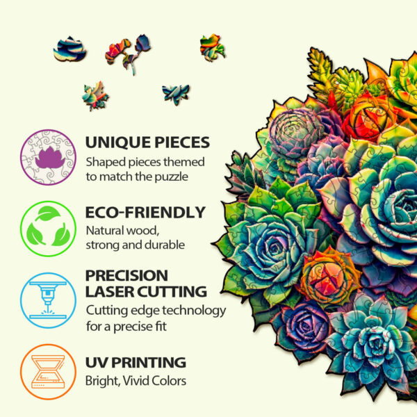 Succulent Plants-3 Wooden Jigsaw Puzzle - Image 5