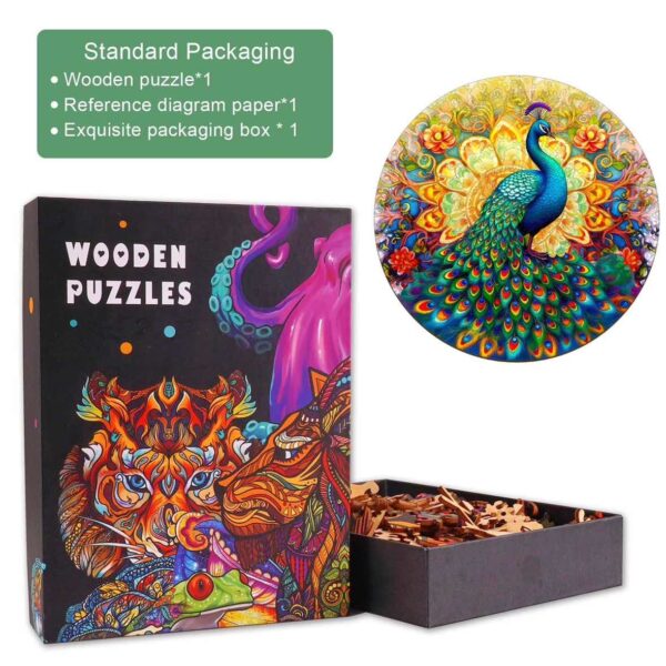 Mandala Peacock Wooden Jigsaw Puzzle - Image 3