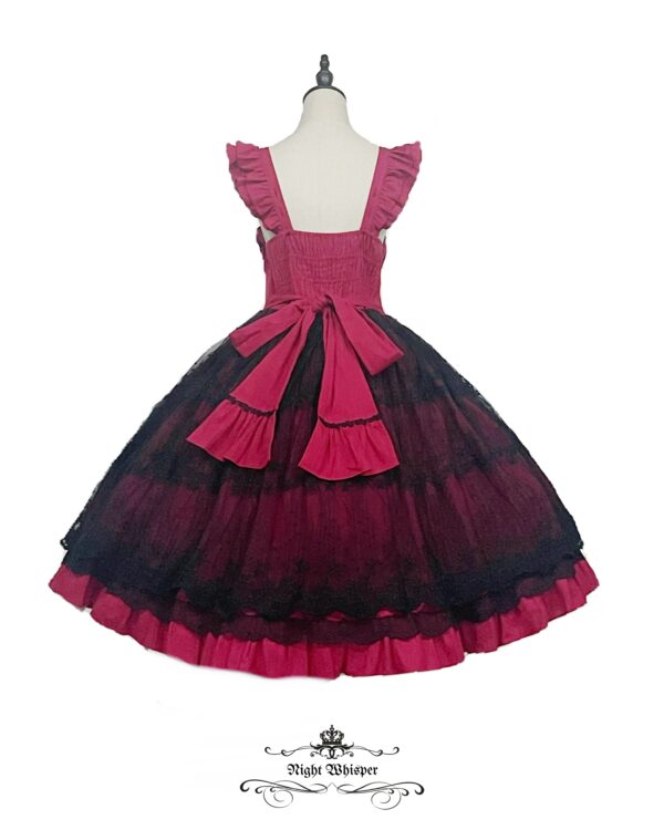 Pure Cotton Elegant Lace Dress (Red+Black) - Image 2