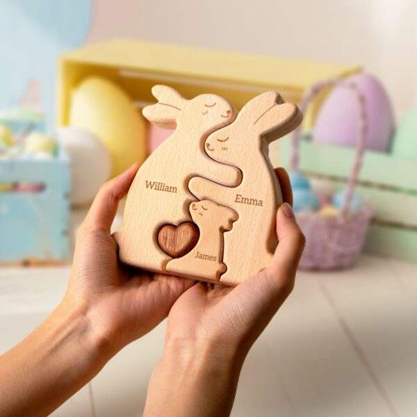 Wooden Rabbit Family Name Puzzle - Image 5
