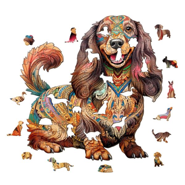 Long-haired Dachshund-1 Wooden Jigsaw Puzzle - Image 5