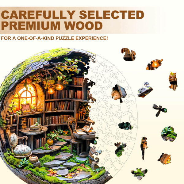 3D Mossy Library Wooden Jigsaw Puzzle - Image 2