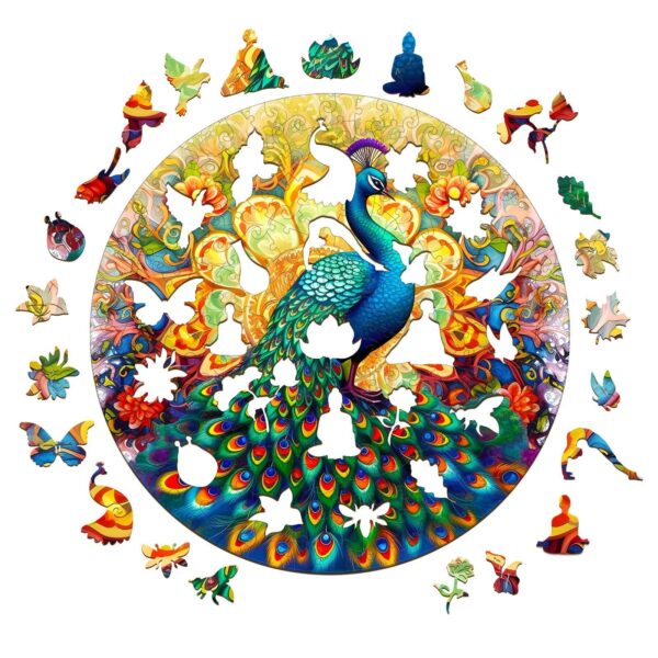 Mandala Peacock Wooden Jigsaw Puzzle - Image 2