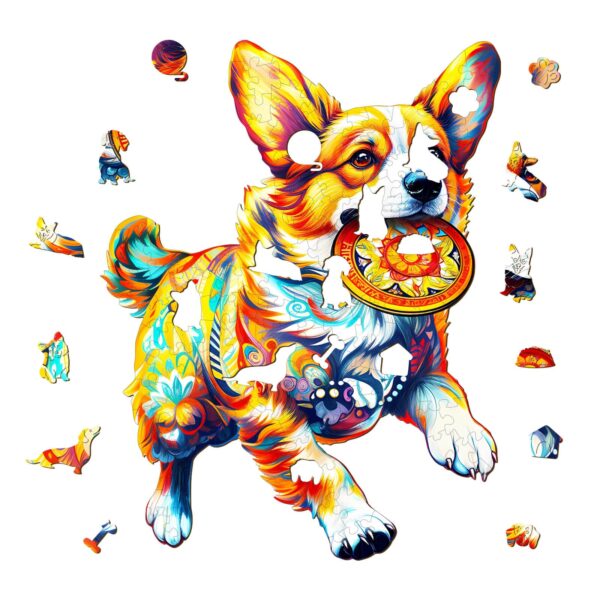 Dog Playing with Toys Wooden Jigsaw Puzzle - Image 2