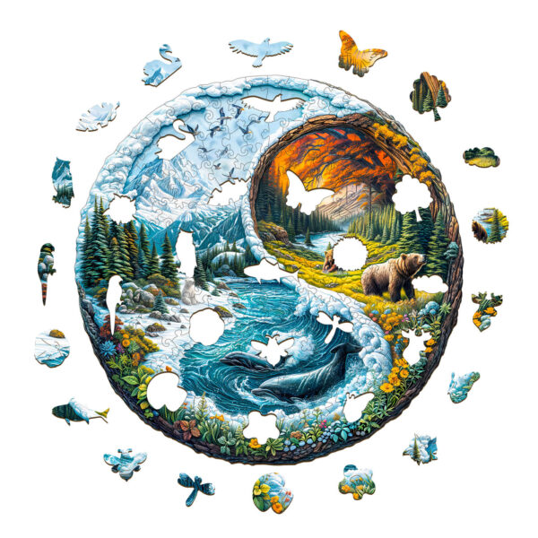 Yin yang glacial forest Wooden Jigsaw Puzzle - Image 2