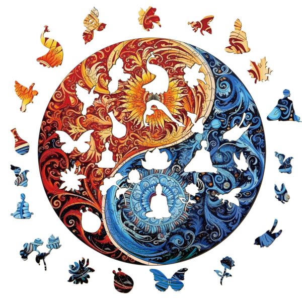 Yellow Blue Yin Yang Wooden Jigsaw Puzzle - Image 2