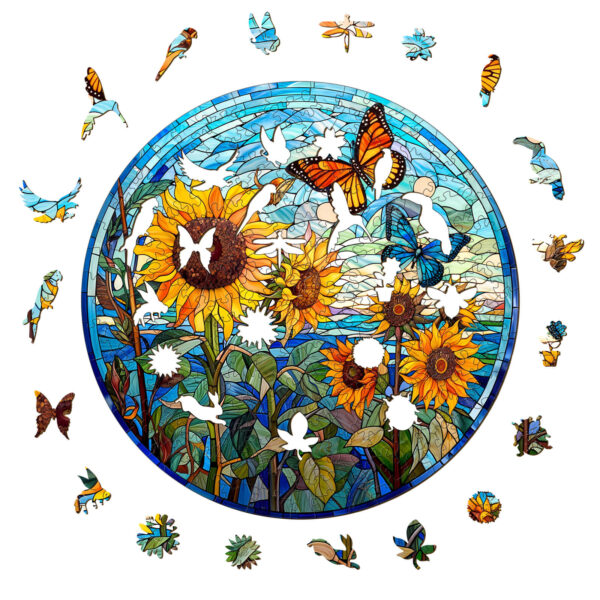 Stained Glass Sunflower Wooden Jigsaw Puzzle - Image 2