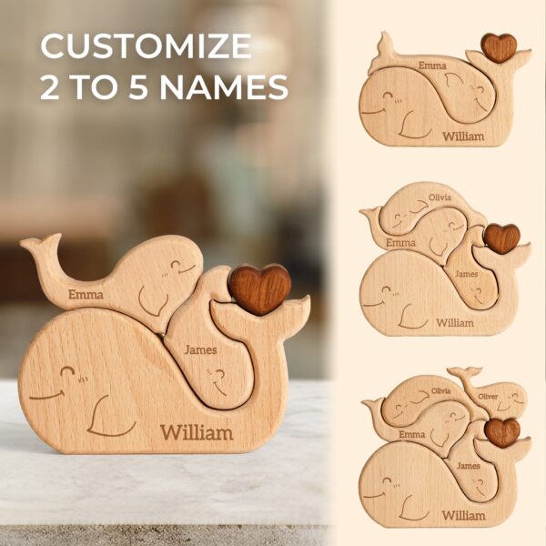 Wooden Whale Family Name Puzzle - Image 2