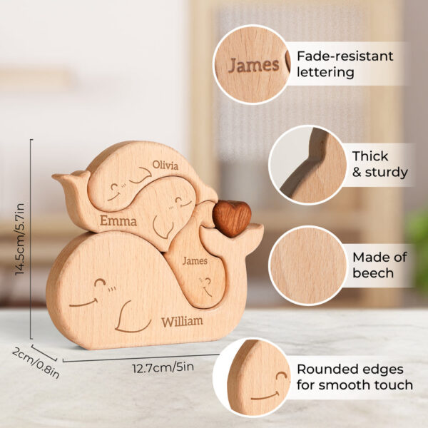 Wooden Whale Family Name Puzzle - Image 3