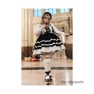 3 Tier Classic Lolita Dress- Black/White/Yellow/Blue