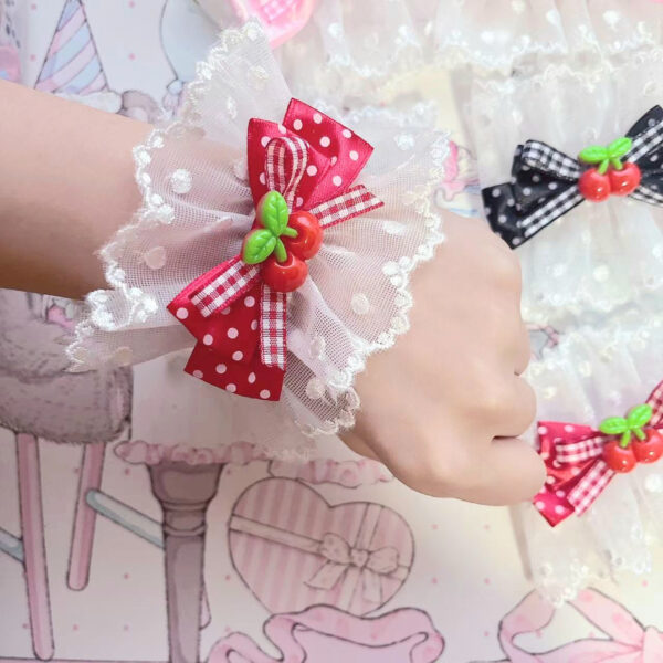 Cherry Lace Wrist Cuffs (a pair) - Image 2